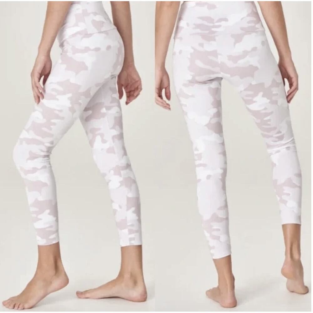 ONZIE Flow Gray White Camo High Rise Cropped 7/8 Leggings Yoga Run Stretch S/M